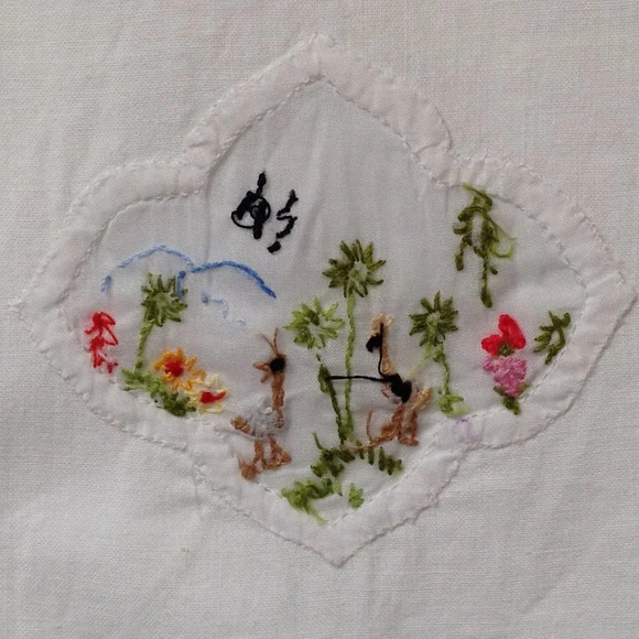 Vintage Handmade Embroidery Chair Sofa Backs Cotton Linens Floral Applique - Picture 3 of 9